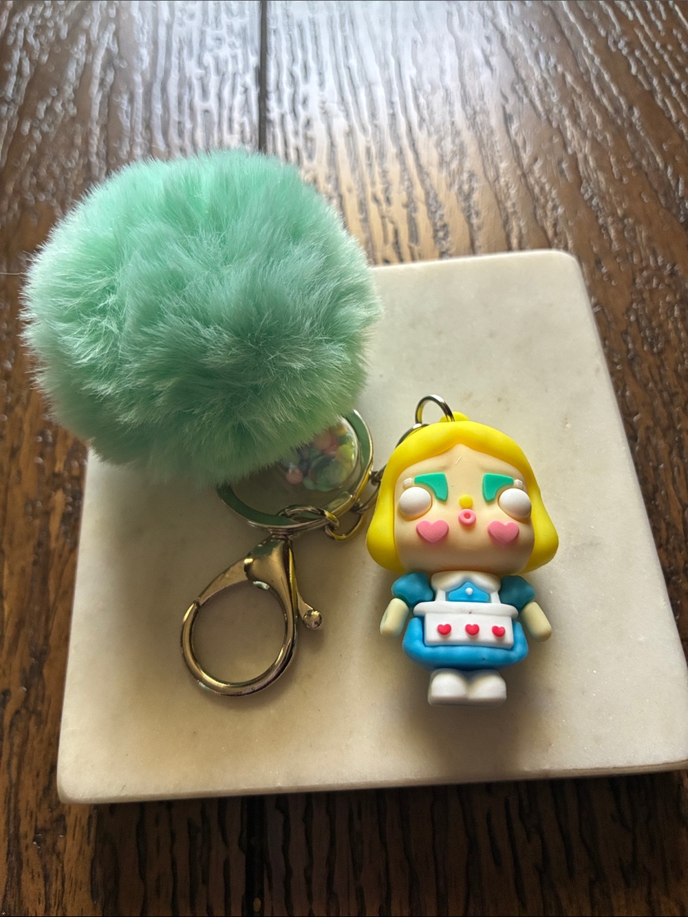 Blue & Yellow Doll Keychain with Mint Pom Pom - Cute Kids Accessory